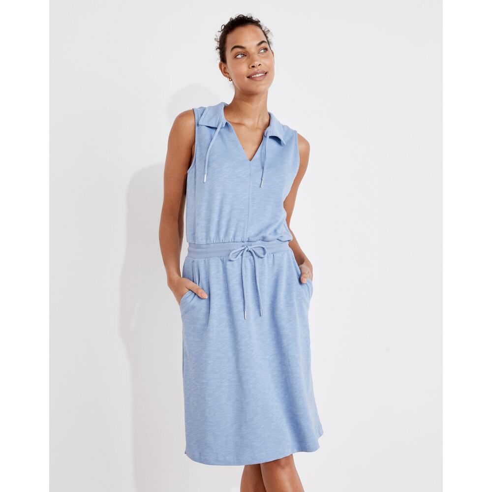 HAVEN Well Within Cotton Slub French Terry Polo Dress - Blue - Size XL